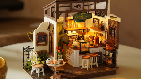 Er zit een supergezellig Café op nr. 17! Weer een schattig houten bouwpakket van Rolife