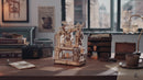 Atmospheric video presentation of the Robotime Classic Printing Press, wooden construction set of a functioning printing press