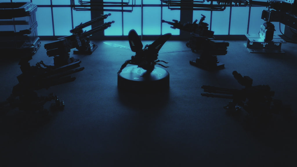 Atmospheric video presentation of the Robotime Storm Beetle, electric construction kit of a stag beetle in steampunk style