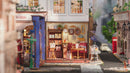 Atmospheric video presentation of the Robotime Leisure Time Tea Room, miniature house modeled after an old-fashioned tea room with a facade that opens