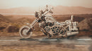 Atmospheric video presentation of the Robotime Motor, wooden model kit of a driving motorcycle
