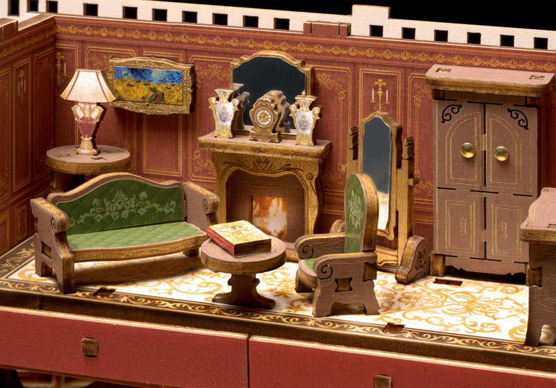 Vintage interior in the cutout of the hull of the Robotime 1912 - Eternal Atlantic Voyager