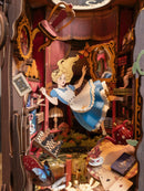 Detail of falling Alice in the Robotime Alice Adventure book nook