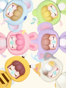 Playful presentation of the six standard variants of the Robotime Baby Nanci Fluffy Party blind box series