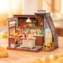 Atmospheric presentation of the Robotime Baking Kitchen, miniature house of an old-fashioned kitchen where bread and pastries are baked