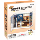 Front of package of the Robotime Butter Bakery House, plastic miniature bakery in a small display case