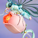 The pink flower with the light blue butterfly of the Robotime Butterfly (Pink)