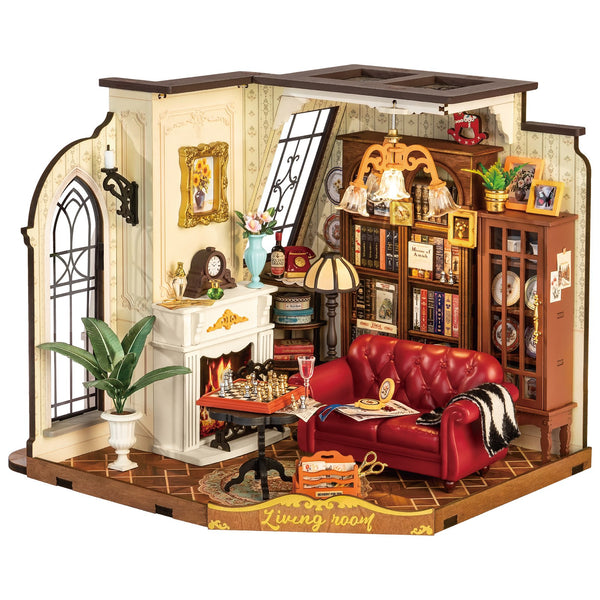 Product photo of the Robotime Catherine’s Living Room, DIY miniature house of a vintage living room