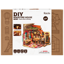 Front of package of the Robotime Cheers Bar & Dining, miniature house of an old-fashioned cozy bar