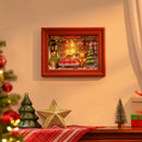 Atmospheric presentation of the Robotime Christmas Eve Party, diorama of a Christmas themed living room with lights