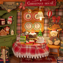 The living room decorated for Christmas in the Robotime Christmas Eve Party