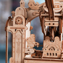 Detail of the bear near the lever of the Robotime Classic Printing Press