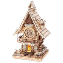 Product photo of the Robotime Cuckoo Clock Natural Wood, wooden construction set of a cuckoo clock in natural wood colors