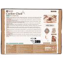 Back of package of the Robotime Cuckoo Clock, wooden construction set of a cuckoo clock with Alice in Wonderland theme
