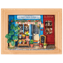 Product photo of the Robotime Daily Fresh Flower, diorama in a frame of an old-fashioned shop with flowers and plants