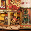 Detail of the factory floor and Christmas tree of the Robotime Dream Gift Factory