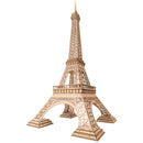 Product photo of the Robotime Eiffel Tower Plus, wooden model kit of a large Eiffel Tower