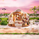 Atmospheric presentation of the Robotime Elsa’s Tailoring, DIY miniature house of a cute sewing workshop