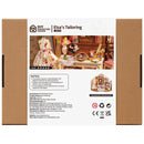 Back of package of the Robotime Elsa’s Tailoring, DIY miniature house of a cute sewing workshop