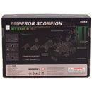 Back of package of the Robotime Emperor Scorpion, electric construction kit of a scorpion in steampunk style