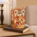Atmospheric presentation of the Robotime Fairytale Amusement Park, wooden construction kit for a book nook in the style of an old-fashioned theme park