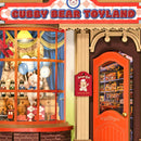 Signboard, door, and display window of the toy store in the Robotime Fairytale Amusement Park