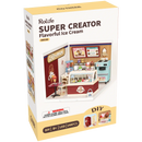 Front of package of the Robotime Flavorful Ice Cream, plastic miniature house of an ice cream shop