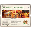 Back of package of the Robotime Gingerbread House, miniature house of a gingerbread house in Christmas theme