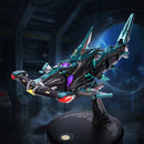 Atmospheric presentation of the Robotime Hammerhead Shark, metal model kit for a futuristic hammerhead shark with lights and moving parts