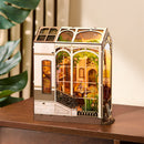 Window section on the side of the Robotime Holiday Café, allowing people to look into the book nook from the side