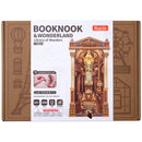Front of package of the Robotime Library of Wonders, book nook wooden construction kit for an old-fashioned, luxurious library