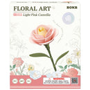 Front of package of the Robotime Light Pink Camellia, plastic flower construction set of a light pink camellia