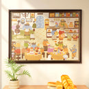 Atmospheric presentation of the Robotime Lively Puppies’ Bakery, 1,000-piece jigsaw puzzle of a cozy bakery with anthropomorphic shopping dogs