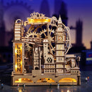 Side view of the Robotime London Sightseeing Walk, with the Big Ben and Tower Bridge in clear view