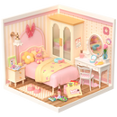 Product photo of the Robotime Lovely Pink Bedroom, plastic miniature house of a cute pink bedroom
