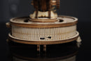 Detail of the micro usb connector on the Robotime Luminous Globe, mechanical wooden model kit of an illuminated globe