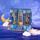 Atmospheric presentation of the Robotime Magic Astronomy Shop, construction kit for a miniature house of an astronomy shop