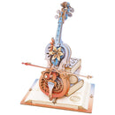 Product photo of the Robotime Magic Cello - Symphony of Gorgeous Dreams, wooden music box construction set of a moving, colored cello