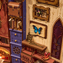 Cabinets and decorations on the wall of the Robotime Magic Fantasy Corner