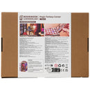 Back of package of the Robotime Magic Fantasy Corner, book nook construction kit of a small living room in a fantasy theme