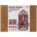 Front of package of the Robotime Magic Fantasy Corner, book nook construction kit of a small living room in a fantasy theme