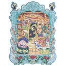 Product photo of the Robotime Magic Kitty’s Home, 200-piece jigsaw puzzle with unusual pieces depicting a busy room with lots of artistic details and a light blue frame