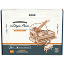 Front of package of the Robotime Magic Piano, wooden construction kit for a music box in the shape of a piano
