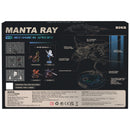Back of package of the Robotime Manta Ray, model building kit of a futuristic, moving manta