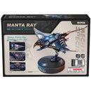 Front of package of the Robotime Manta Ray, model building kit of a futuristic, moving manta
