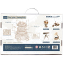 Back of package of the Robotime Mechanical Orrery, mechanical wooden model kit of a solar system