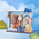 Atmospheric presentation of the Robotime Melody Instrument Shop, construction kit for a miniature house of a music store