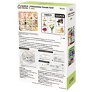 Back of package of the Robotime Midsummer Dream Yard, plastic miniature terrace with set table, pergola, and furniture
