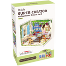 Front of package of the Robotime Midsummer Dream Yard, plastic miniature terrace with set table, pergola, and furniture