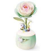 Product photo of the Robotime Minty Camellia Lamp, plastic construction kit for a soft green and pink night light in the shape of a camellia